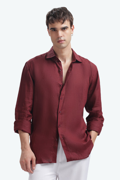 BILMEK Bordeaux Linen Shirt